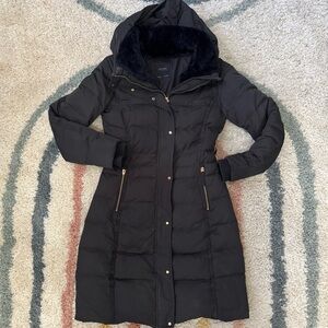Zara Black Hooded Puffer Coat with Gold Accents